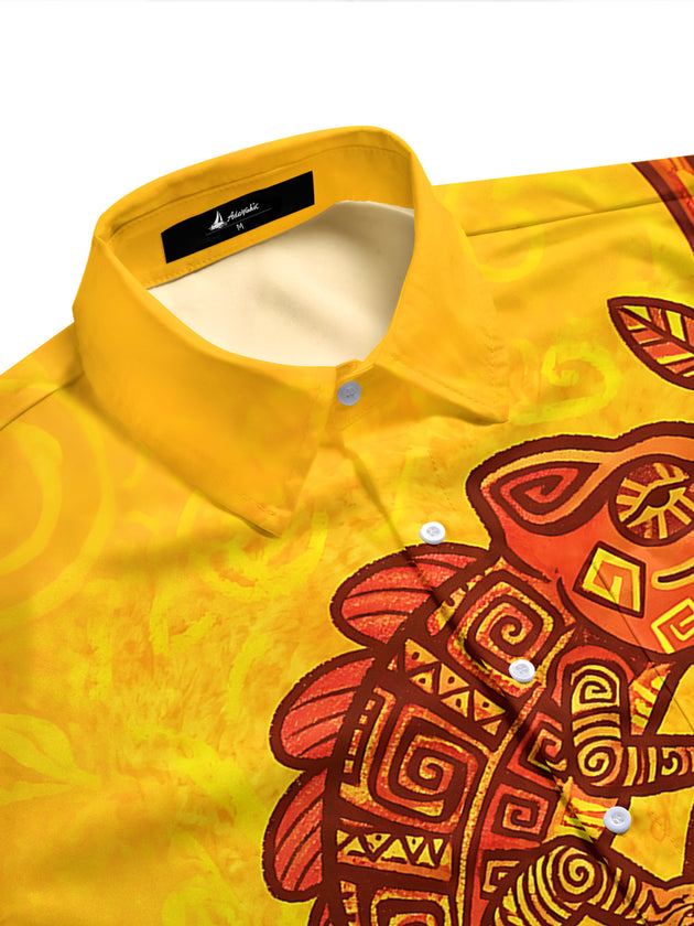 Adaychic Men's Hawaiian Chameleon On Branch Print Short Sleeve Shirt with Chest Pocket