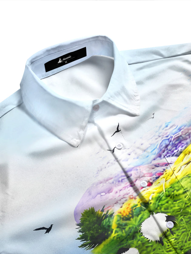 Adaychic Men's Printed Border Collie Print Long Sleeve Shirt with Chest Pocket