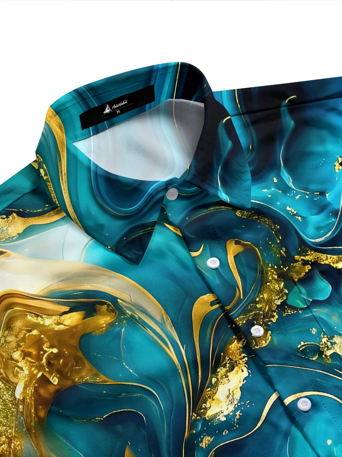 Adaychic Men's Printed Marble Effect Print Gold Veins Print Long Sleeve Shirt with Chest Pocket