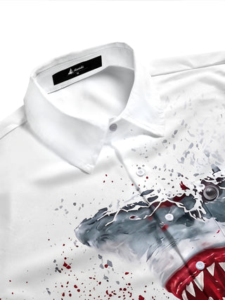 Adaychic Men's Graphic Halloween Print Short Sleeve Shirt with Chest Pocket