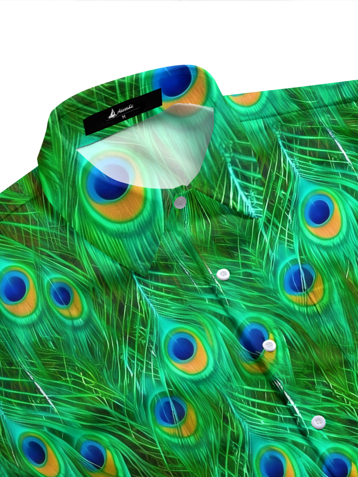 Adaychic Men's Tropical Peacock Feather Print Short Sleeve Shirt with Chest Pocket