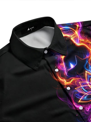 Adaychic Men's Neon Religious And Spiritual Symbols Print Long Sleeve Shirt with Chest Pocket