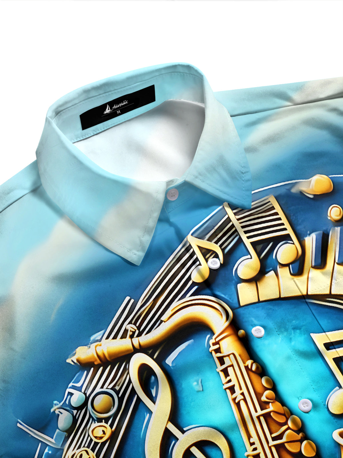 Adaychic Men's Graphic 3D Saxophone Print Piano Keys Print Long Sleeve Shirt with Chest Pocket