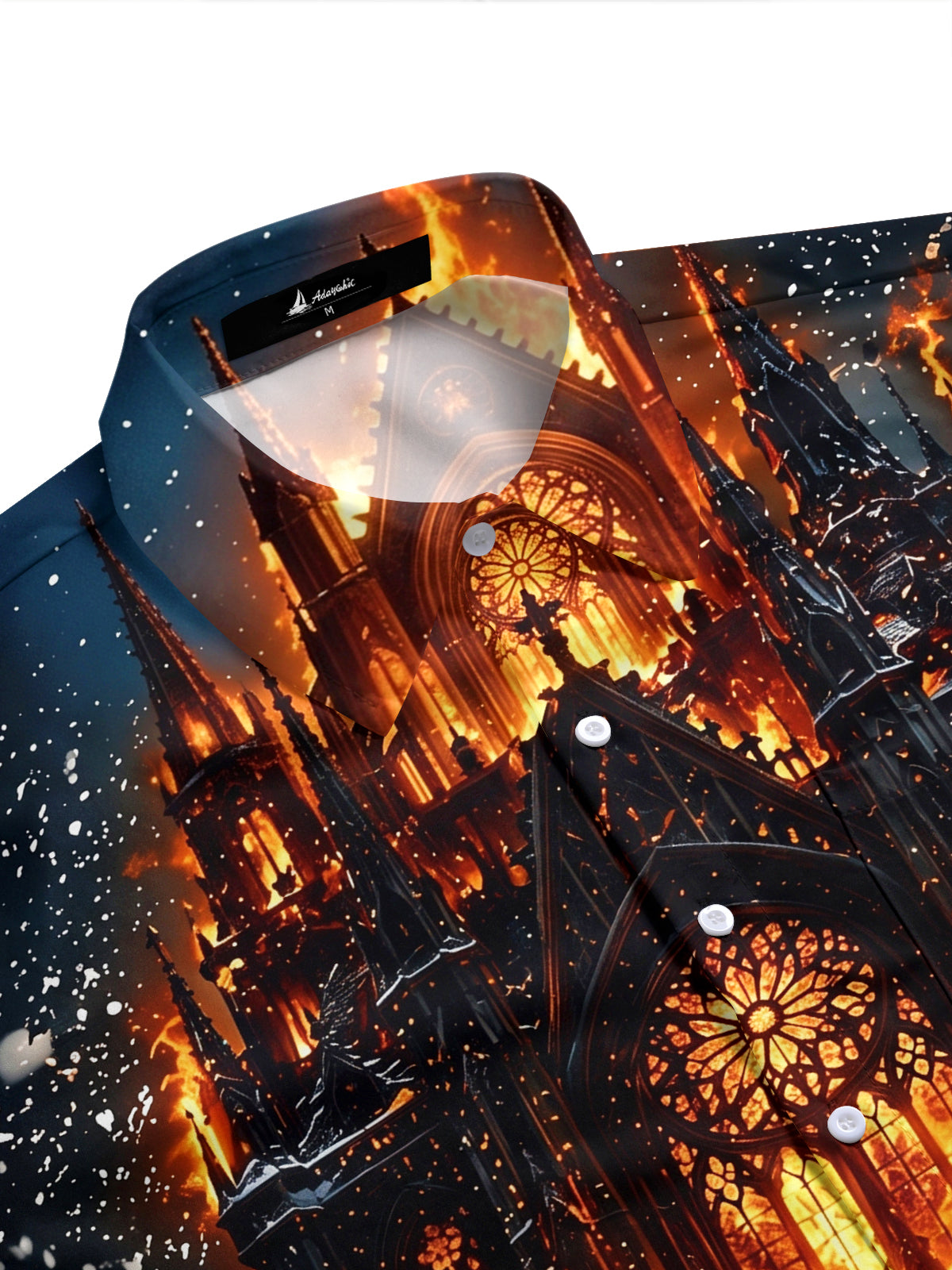 Adaychic Men's Graphic Eagle Print Gothic Cathedral Print Short Sleeve Shirt with Chest Pocket