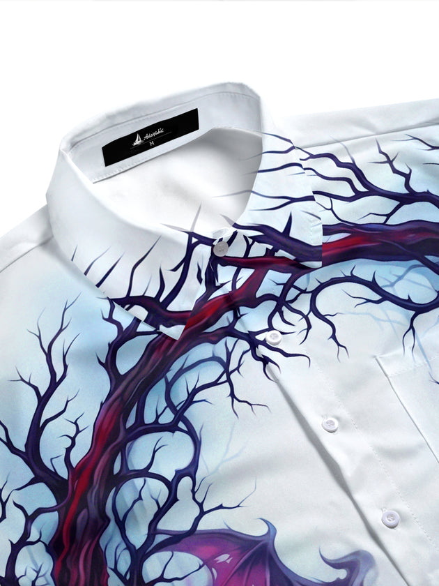 Adaychic Men's Gothic Dead Trees And Red Candles Print Short Sleeve Shirt with Chest Pocket