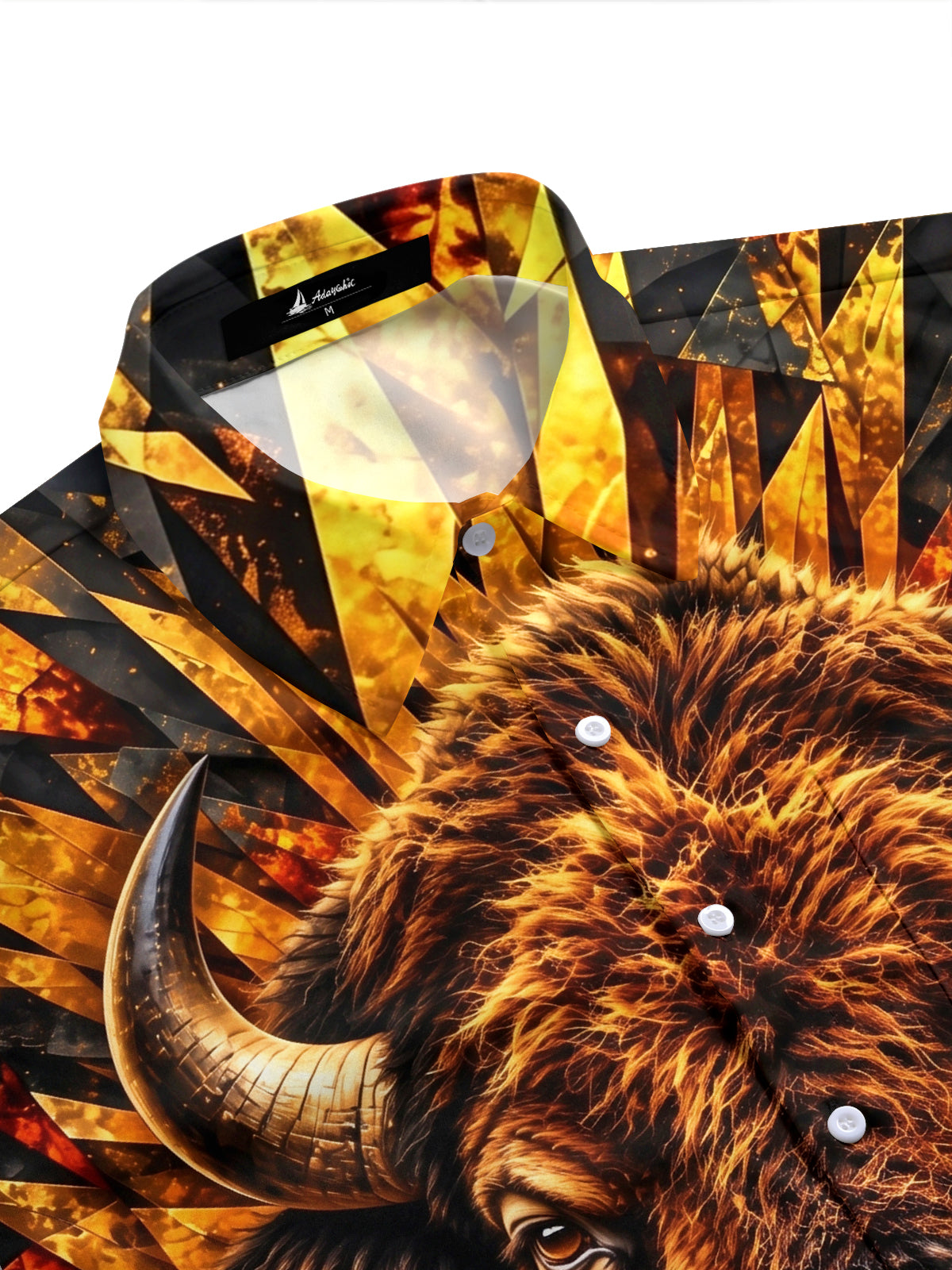 Adaychic Men's Hawaiian African Bison Head Print Short Sleeve Shirt with Chest Pocket