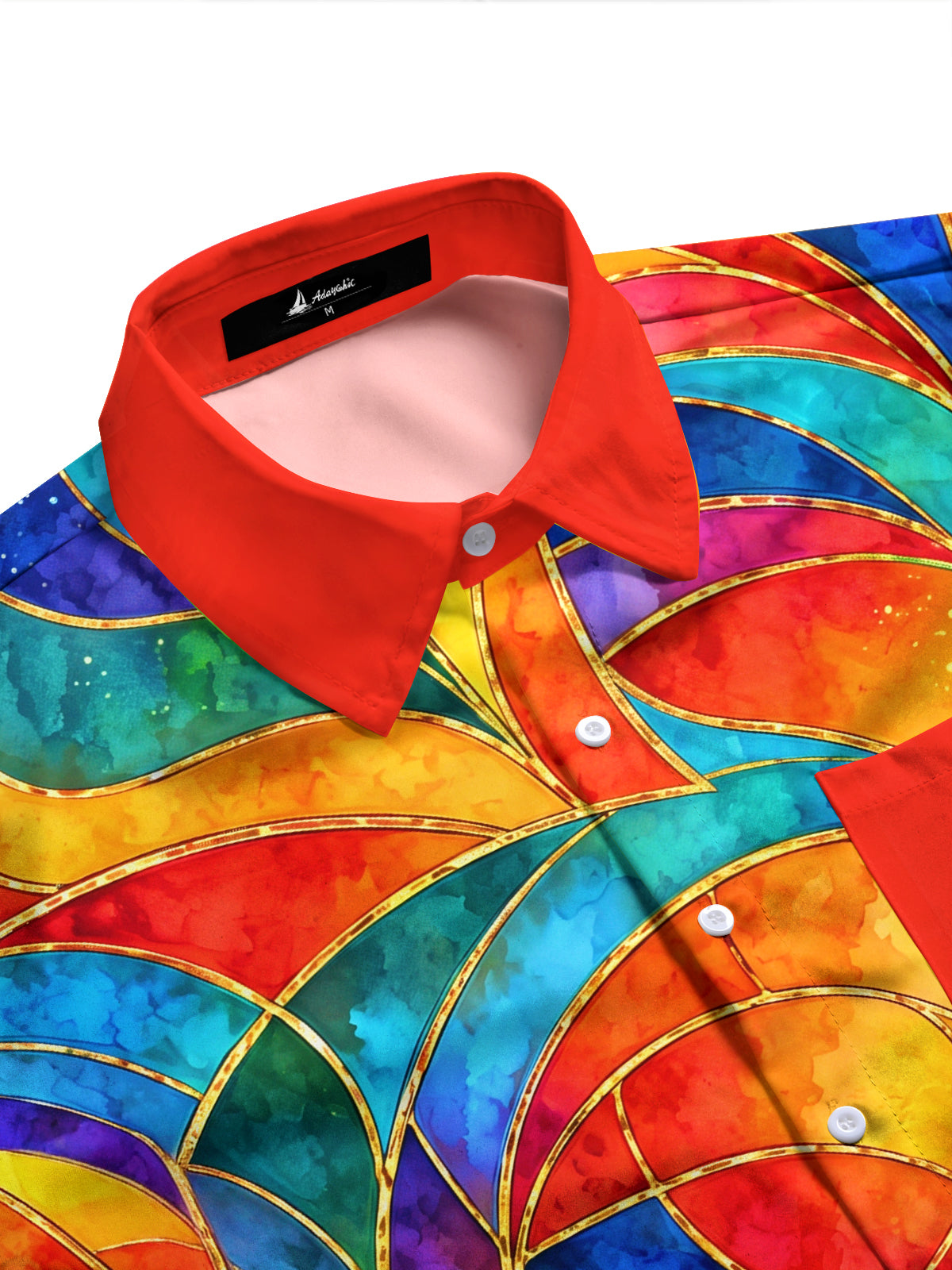 Adaychic Men's Long Sleeve Shirt - Abstract Swirling Rainbow Patterns With Gold Lines Print with Chest Pocket