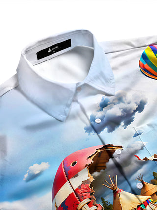 Adaychic Men's Graphic Football Print Autumn Leaves Print Long Sleeve Shirt with Chest Pocket