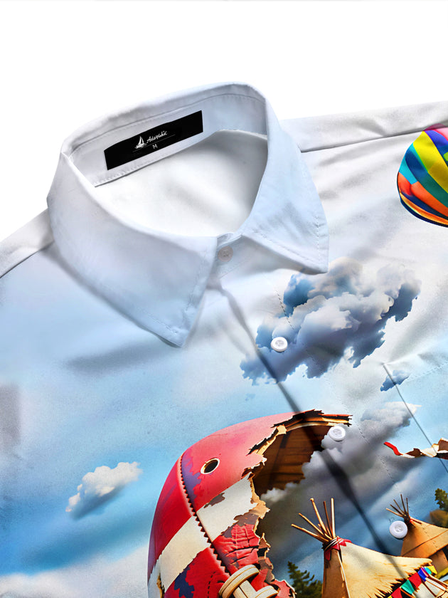 Adaychic Men's Graphic Football Print Autumn Leaves Print Long Sleeve Shirt with Chest Pocket
