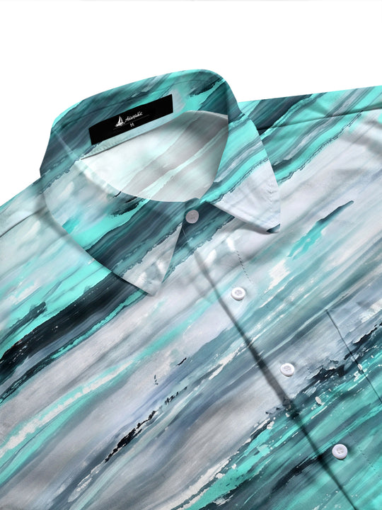 Adaychic Men's Printed Abstract Ocean Waves Print Long Sleeve Shirt with Chest Pocket