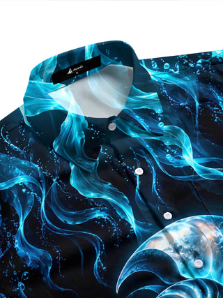 Adaychic Men's Hawaiian Nautilus Shell And Seaweed Print Short Sleeve Shirt with Chest Pocket