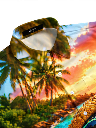 Adaychic Men's Hawaiian Turtle With Sunglasses Print Short Sleeve Shirt with Chest Pocket