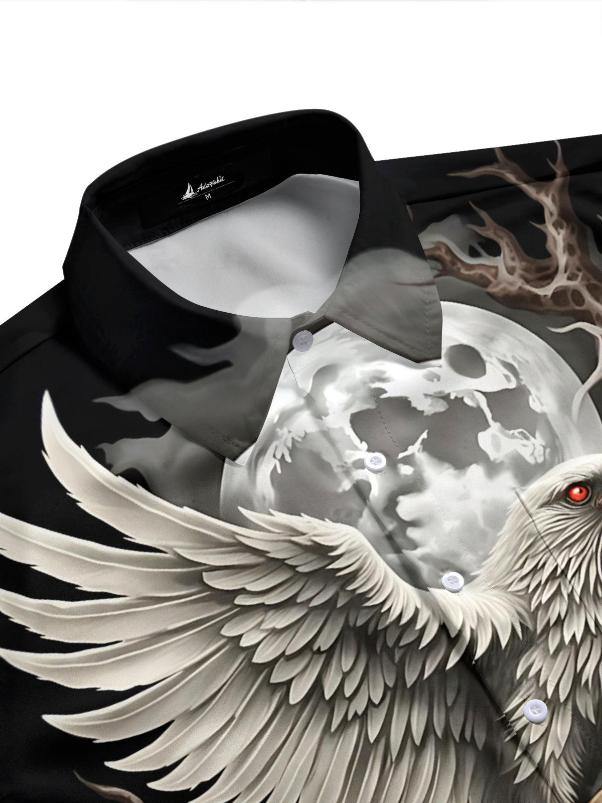 Adaychic Men's Graphic Skull And Raven Print Full Moon Print Short Sleeve Shirt with Chest Pocket