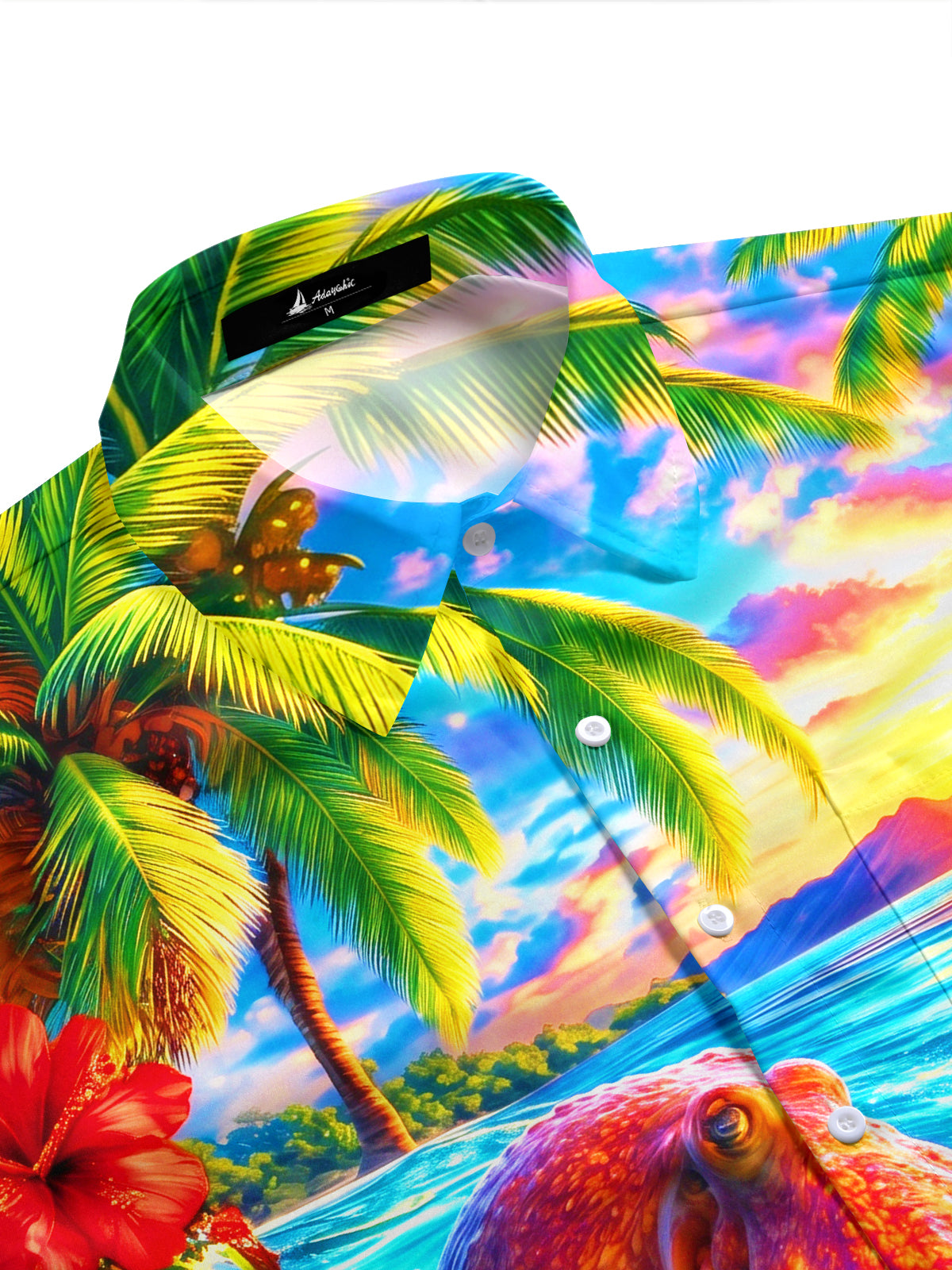 Adaychic Men's Hawaiian Octopus And Coral Reef Print Short Sleeve Shirt with Chest Pocket