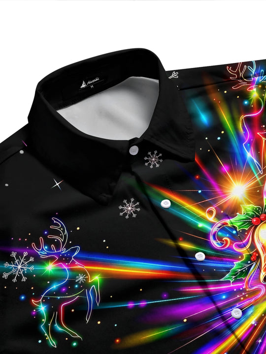 Adaychic Men's Graphic Neon Christmas Bell Print Long Sleeve Shirt with Chest Pocket