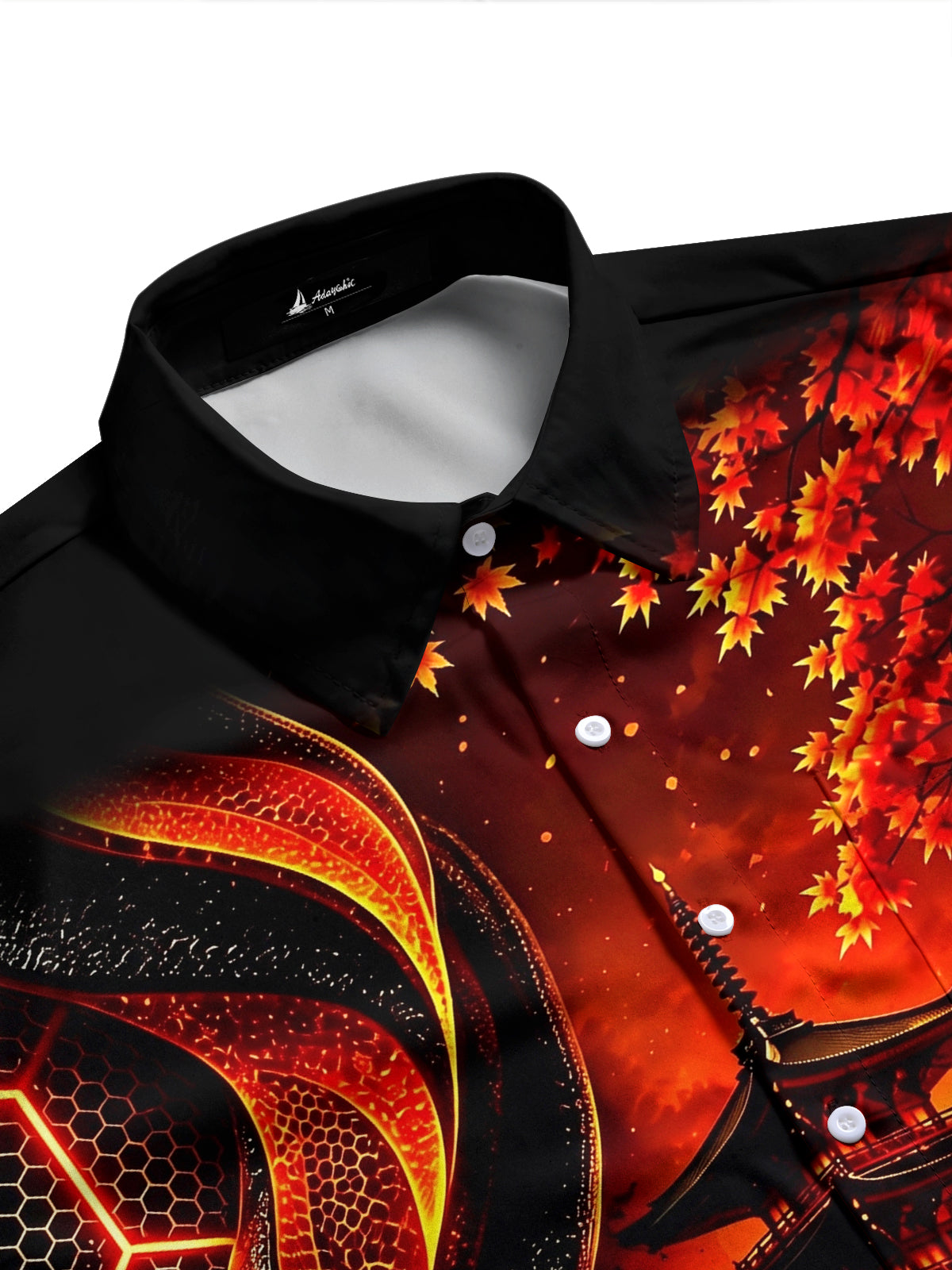 Adaychic Men's Printed Japanese Pagoda Sunset Print Long Sleeve Shirt with Chest Pocket