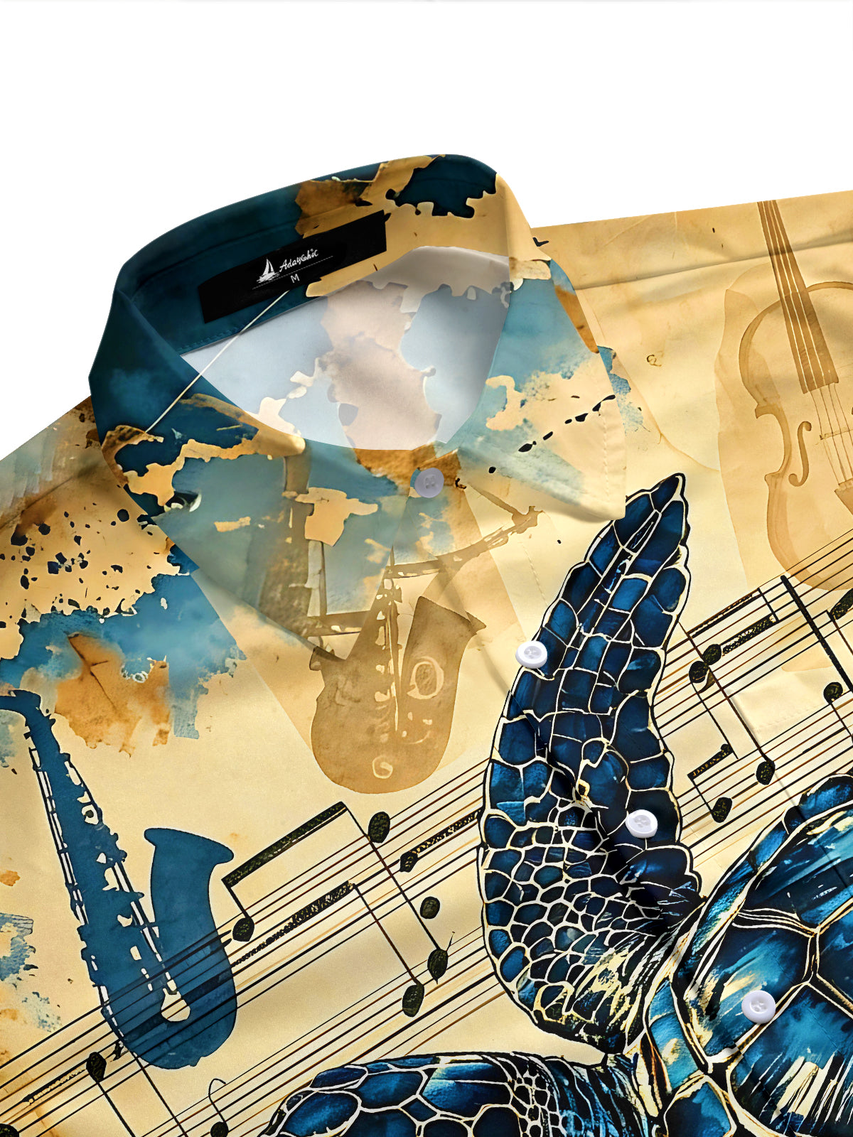 Adaychic Men's Vintage Style Sea Turtle Print Short Sleeve Shirt with Chest Pocket