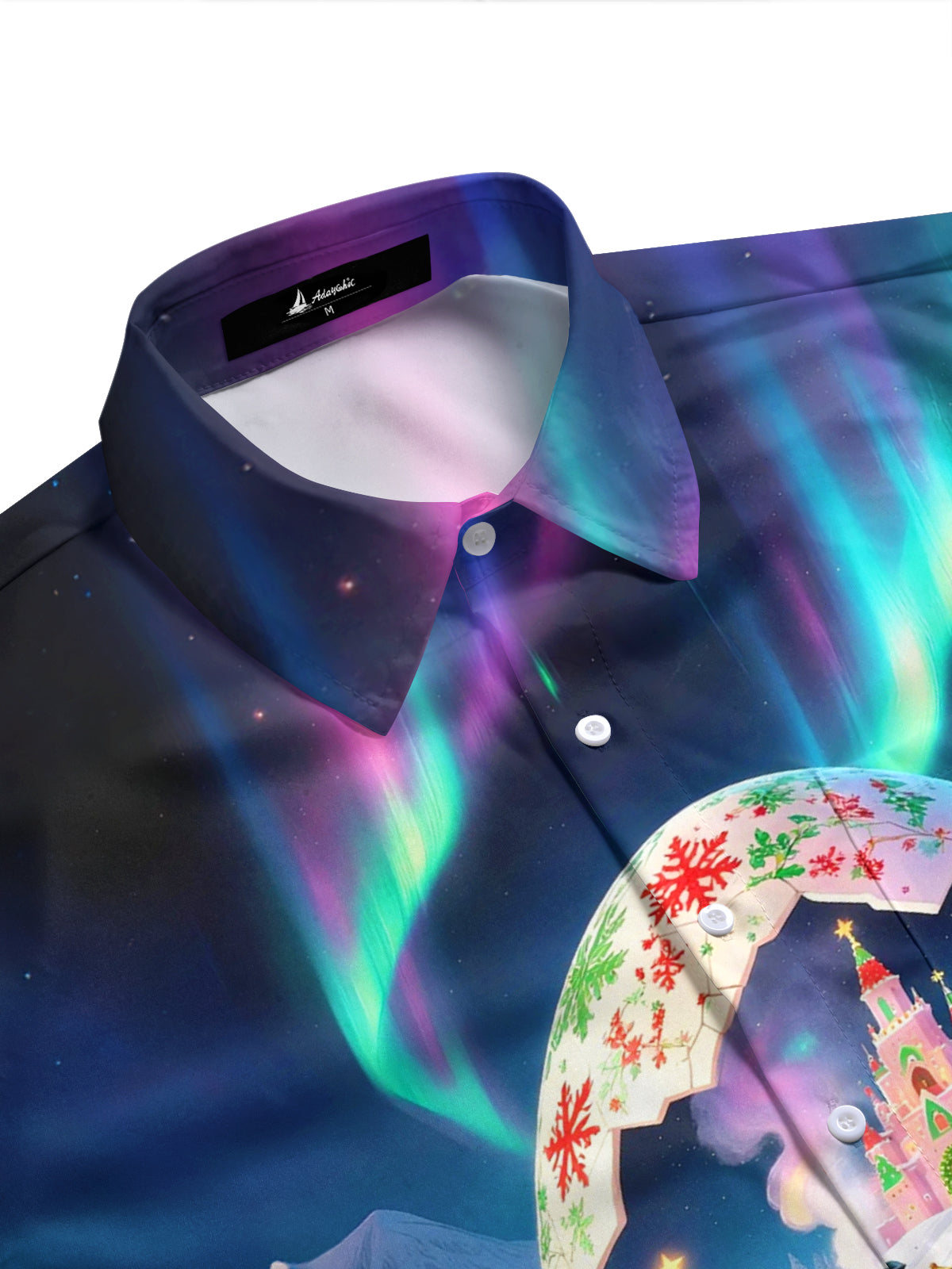 Adaychic Men's Graphic Christmas Egg Train Print Short Sleeve Shirt with Chest Pocket