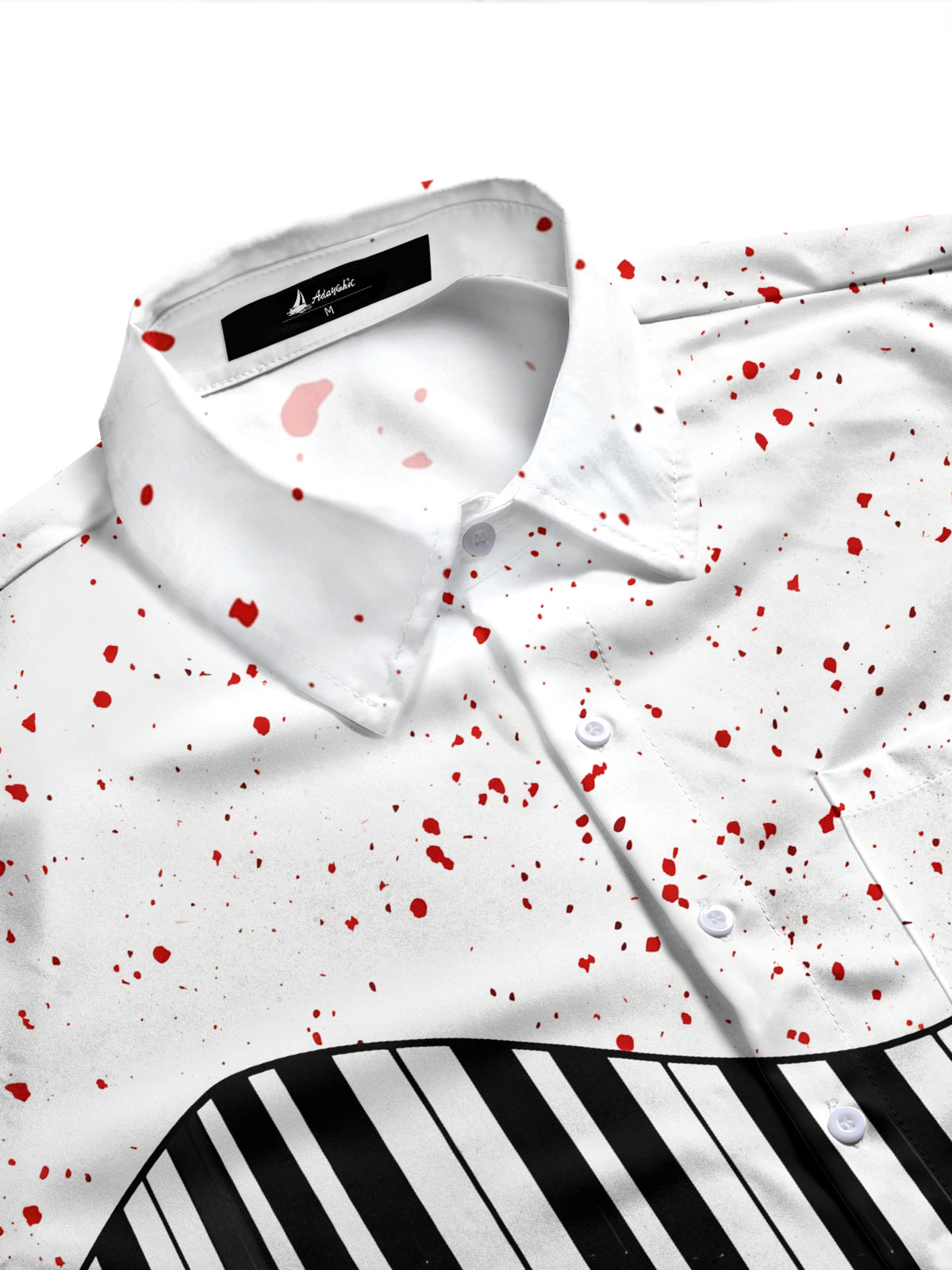Adaychic Men's Graphic Piano Keyboard And Red Splatter Print Long Sleeve Shirt with Chest Pocket