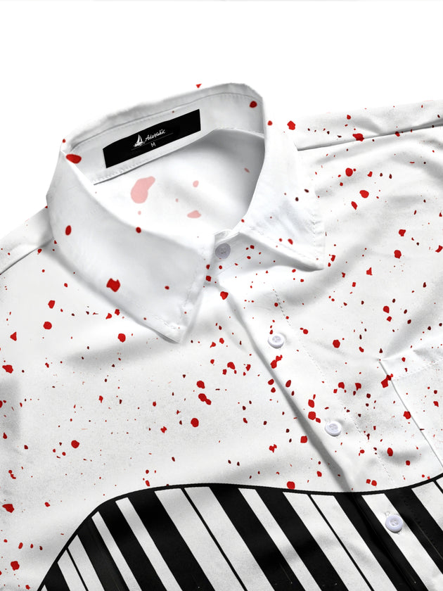 Adaychic Men's Graphic Piano Keyboard And Red Splatter Print Long Sleeve Shirt with Chest Pocket
