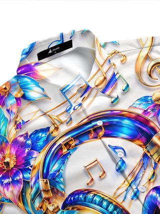 Adaychic Men's Hawaiian 3D Musical Instruments Print Short Sleeve Shirt with Chest Pocket