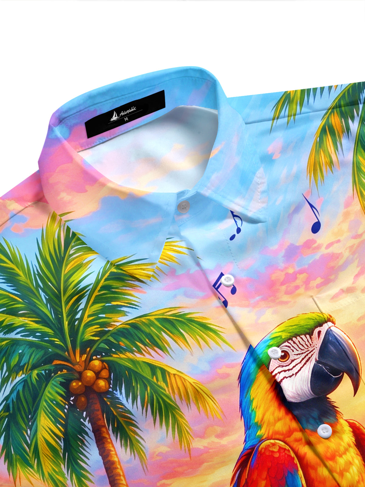 Adaychic Men's Hawaiian Parrot Playing Drums Print Short Sleeve Shirt with Chest Pocket