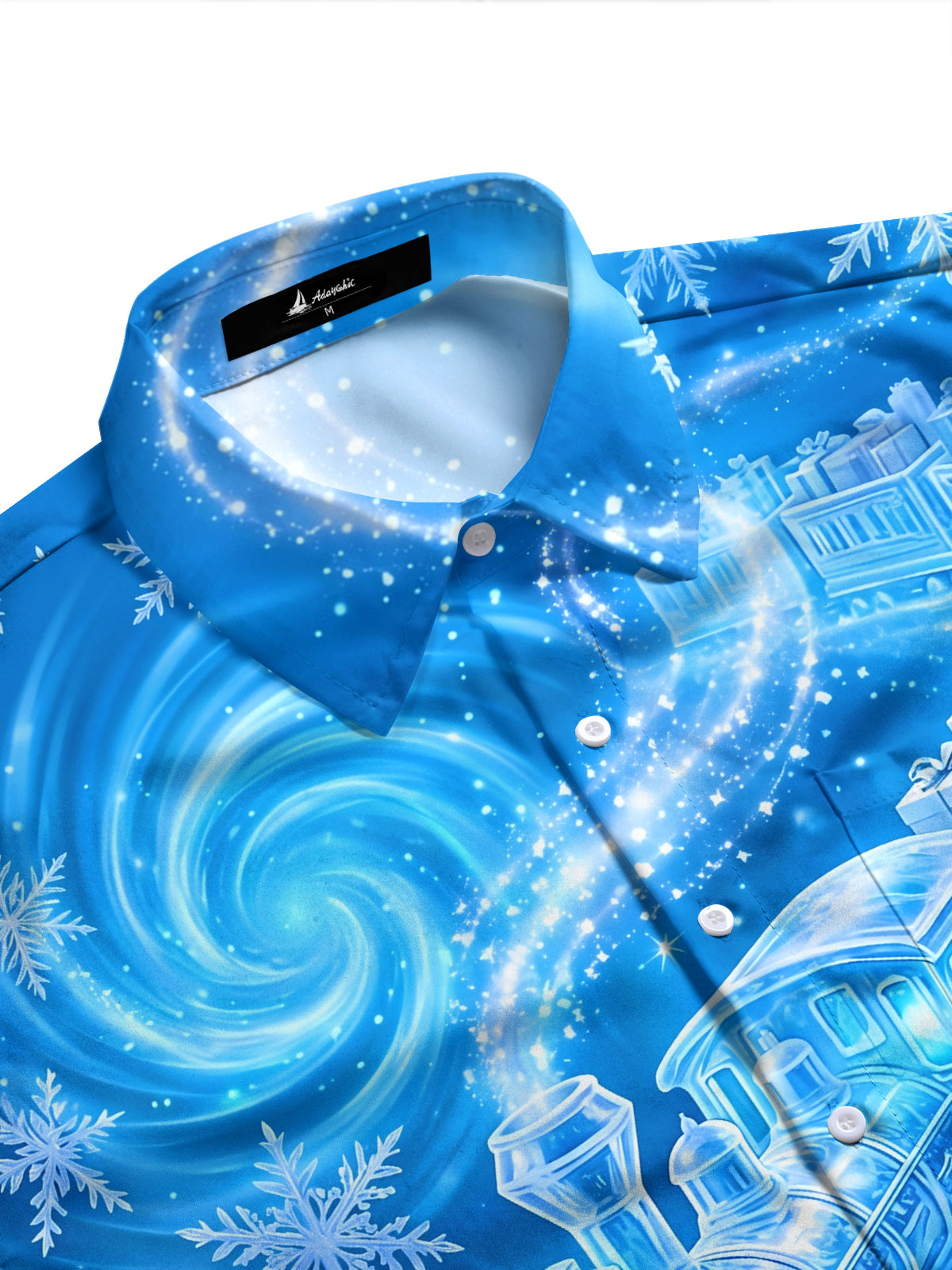 Adaychic Men's Printed Christmas Train And Gifts Print Long Sleeve Shirt