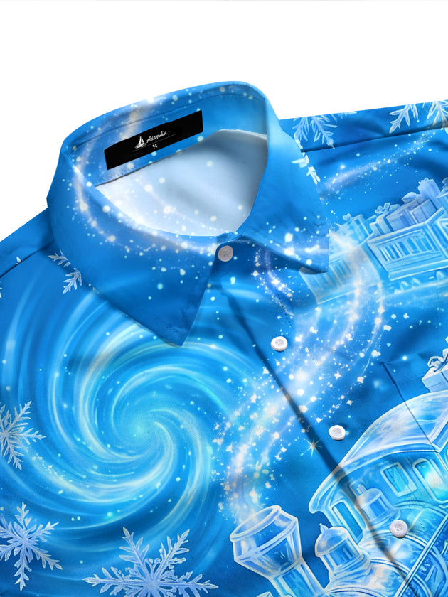 Adaychic Men's Printed Christmas Train And Gifts Print Long Sleeve Shirt