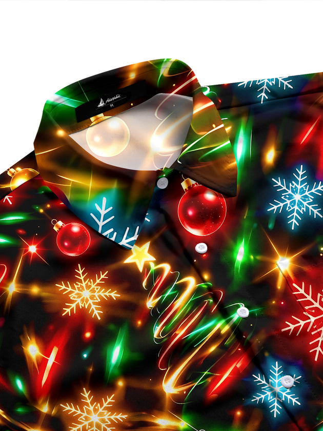 Adaychic Men's Printed Christmas Trees And Ornaments Print Long Sleeve Shirt with Chest Pocket