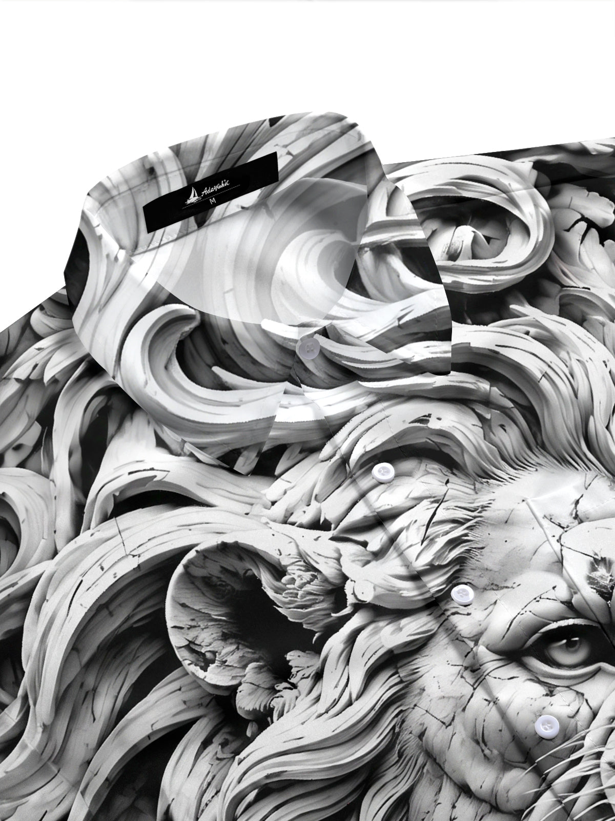 Adaychic Men's Graphic 3D Carved Lion Head Print Short Sleeve Shirt with Chest Pocket