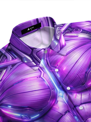Adaychic Men's 3D Cyber Mecha Torso Print Short Sleeve Shirt with Chest Pocket