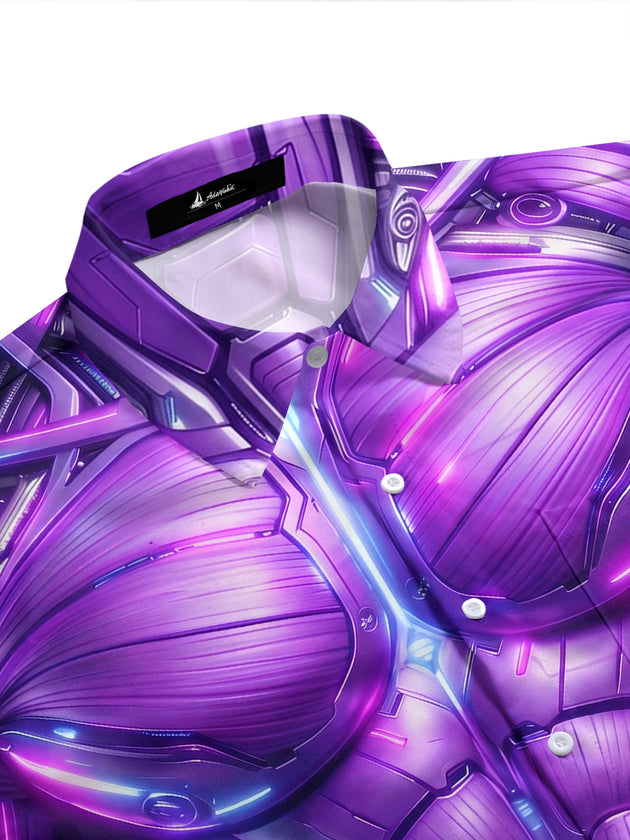 Adaychic Men's 3D Cyber Mecha Torso Print Short Sleeve Shirt with Chest Pocket