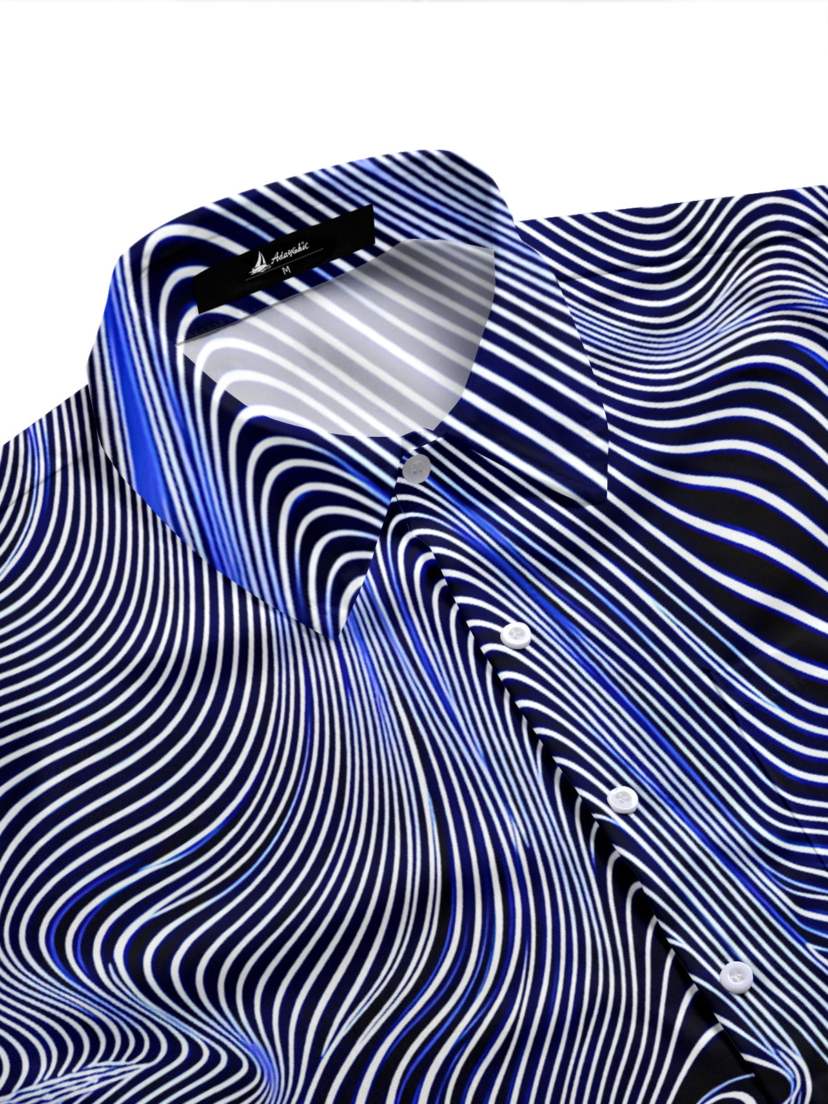 Adaychic Men's Abstract Abstract Wavy Geometric Lines Print Short Sleeve Shirt with Chest Pocket