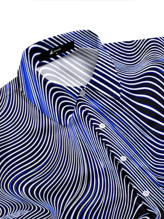 Adaychic Men's Abstract Abstract Wavy Geometric Lines Print Short Sleeve Shirt with Chest Pocket