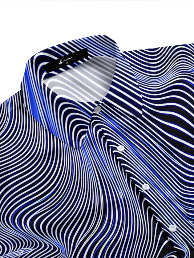Adaychic Men's Abstract Abstract Wavy Geometric Lines Print Short Sleeve Shirt with Chest Pocket