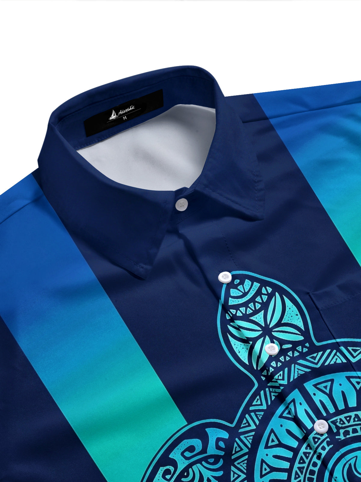 Adaychic Men's Hawaiian Tribal Turtle Design Print Short Sleeve Shirt with Chest Pocket