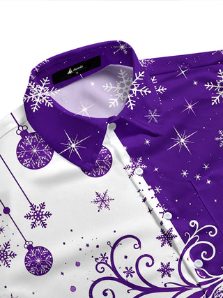 Adaychic Men's Printed Christmas Deer And Snowflakes Print Short Sleeve Shirt with Chest Pocket