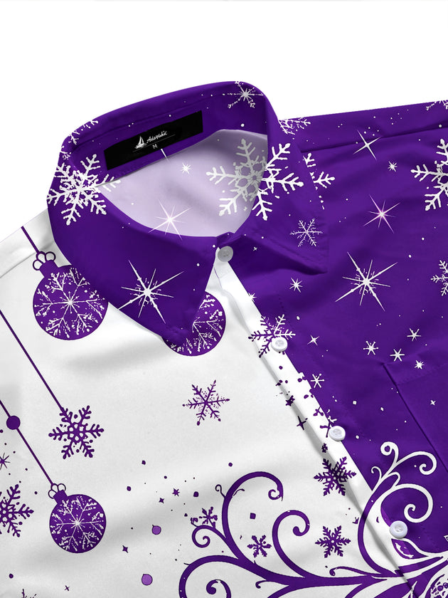Adaychic Men's Printed Christmas Deer And Snowflakes Print Short Sleeve Shirt with Chest Pocket