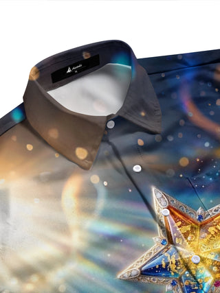 Adaychic Men's Nativity Scene With Star Of Bethlehem Print Long Sleeve Shirt with Chest Pocket