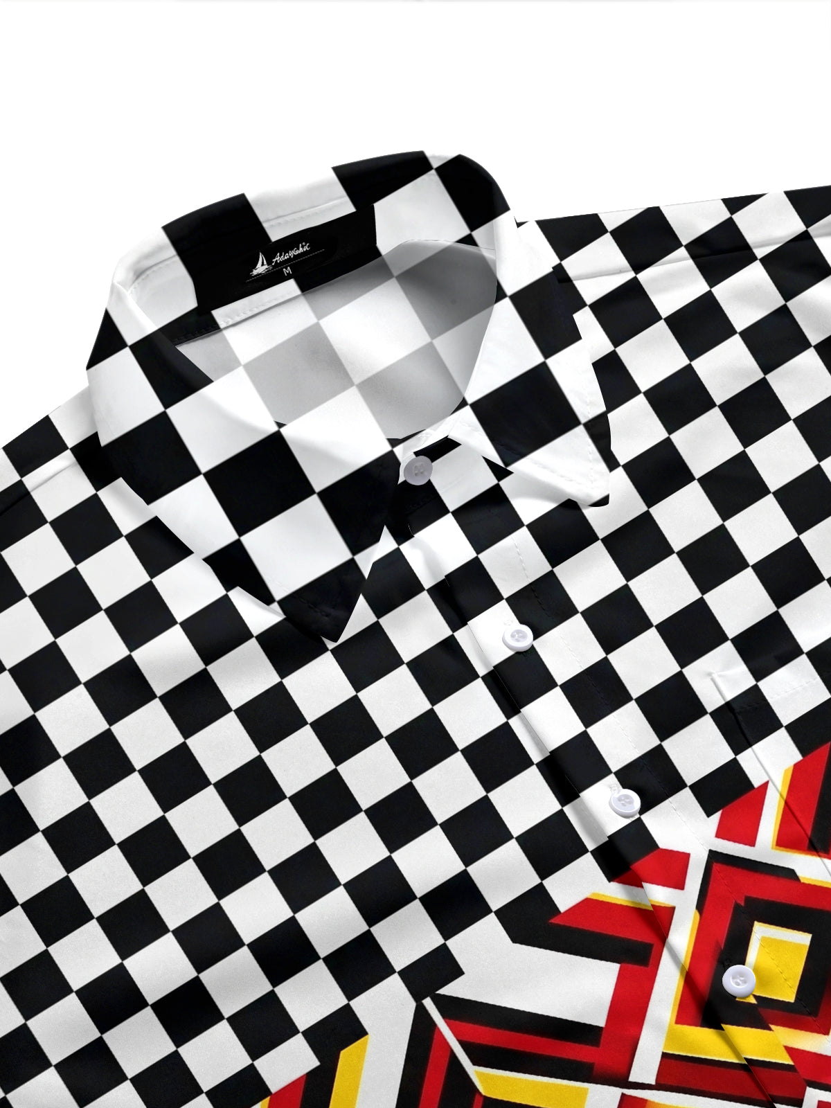 Adaychic Men's Patterned Geometric Checkered Print Short Sleeve Shirt with Chest Pocket
