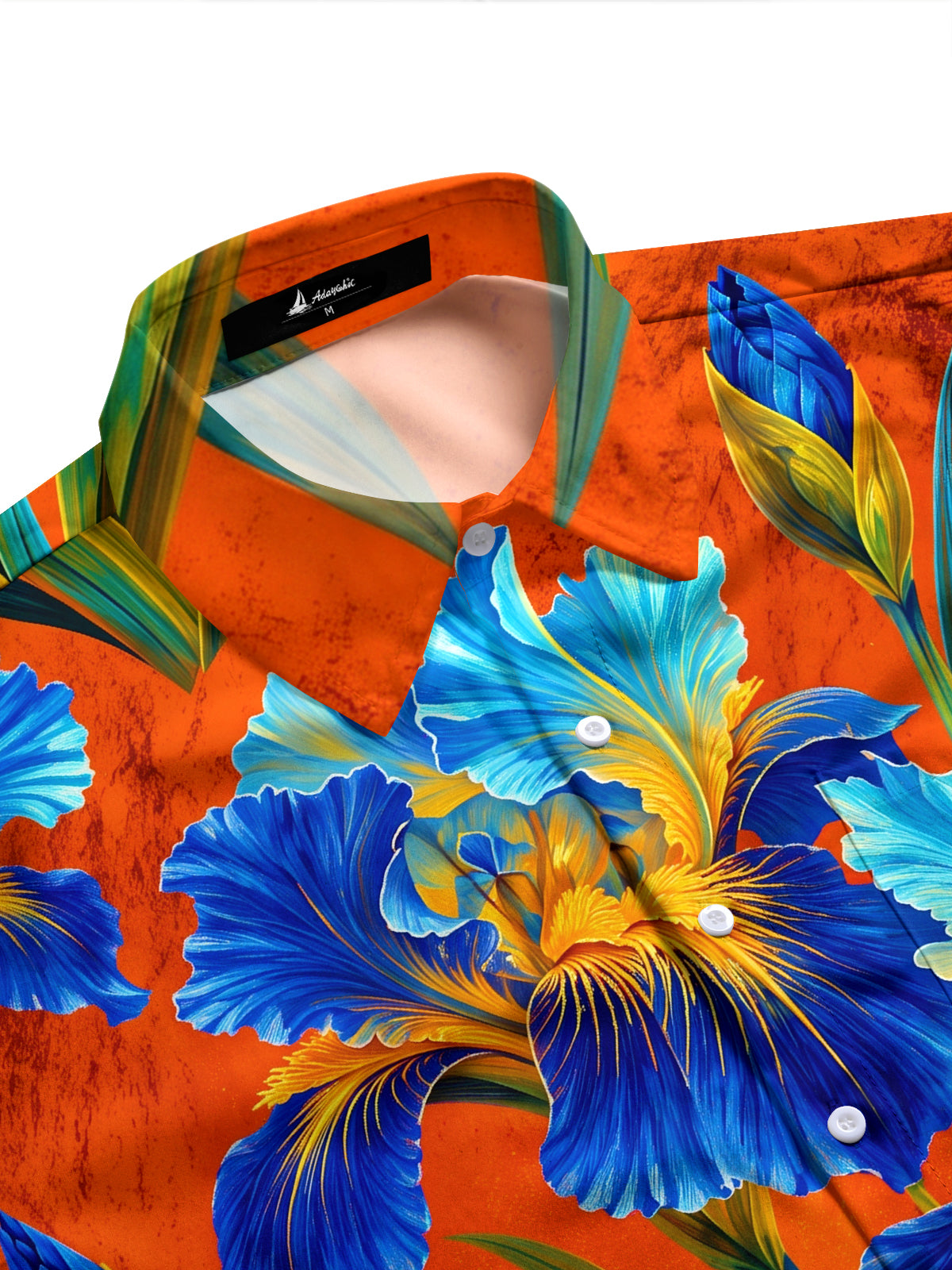 Adaychic Men's Blue Iris Flowers And Green Leaves Print Long Sleeve Shirt with Chest Pocket