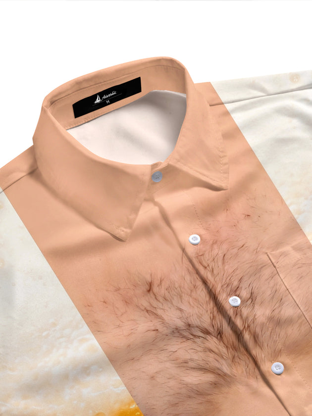 Adaychic Men's Graphic Beer Foam Bubbles Print Short Sleeve Shirt with Chest Pocket