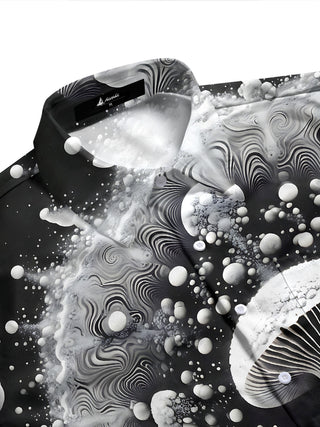Adaychic Men's Printed Mushroom Print Abstract Bubbles Print Long Sleeve Shirt with Chest Pocket