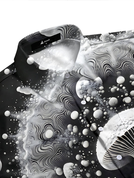 Adaychic Men's Printed Mushroom Print Abstract Bubbles Print Long Sleeve Shirt with Chest Pocket