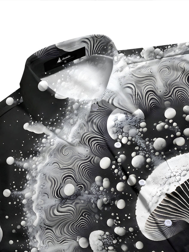 Adaychic Men's Printed Mushroom Print Abstract Bubbles Print Long Sleeve Shirt with Chest Pocket