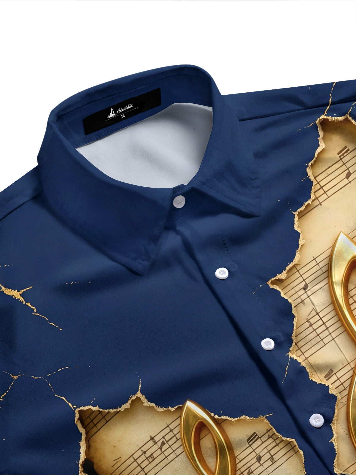 Adaychic Men's Long Sleeve Shirt - Vintage Sheet Music And Golden Treble Clefs Print with Chest Pocket