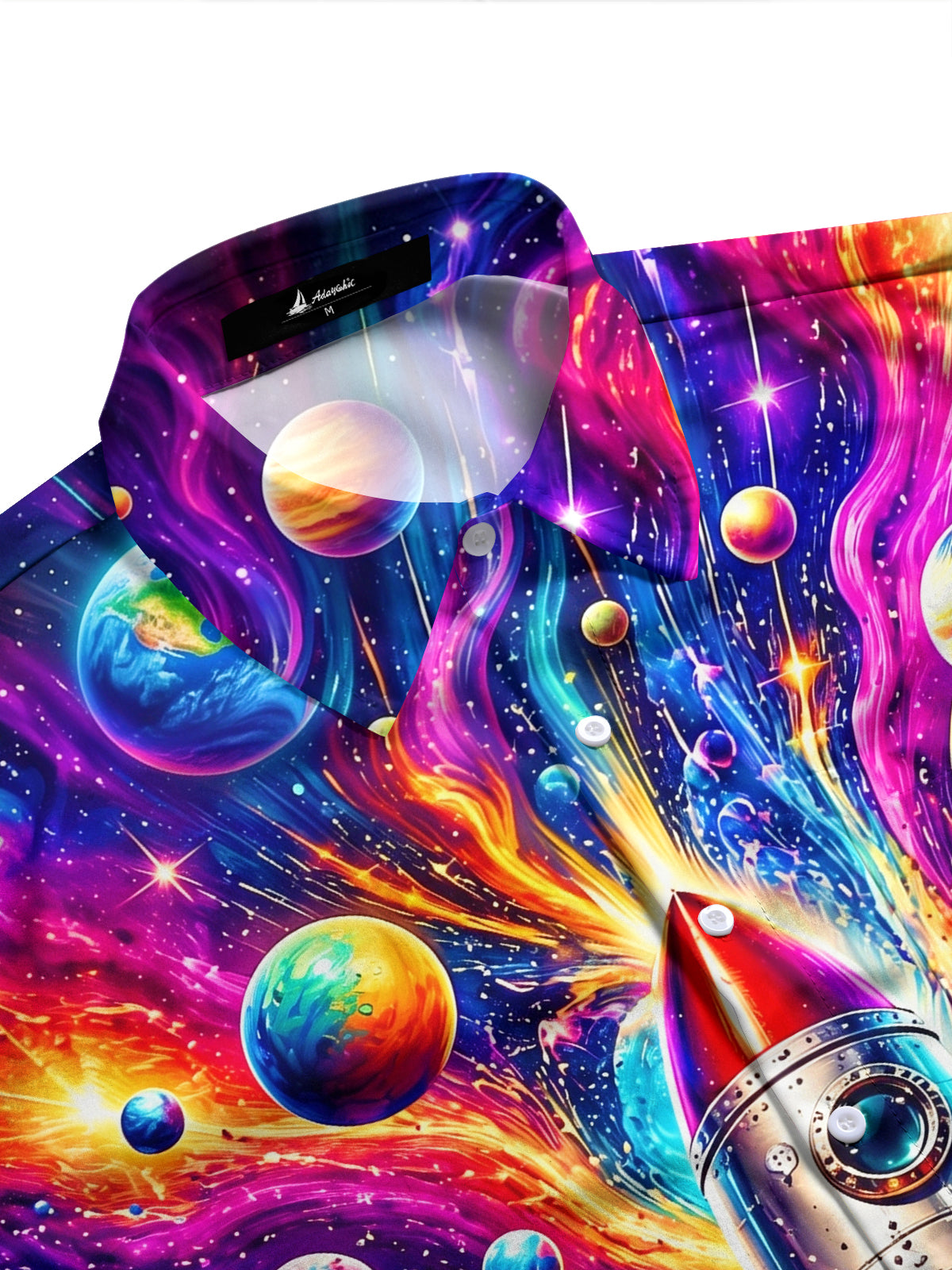 Adaychic Men's Graphic Rocket Launch Print Long Sleeve Shirt with Chest Pocket