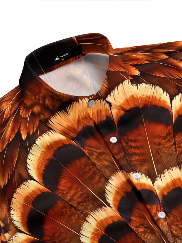 Adaychic Men's Thanksgiving Day Turkey Feathers Print Short Sleeve Shirt with Chest Pocket