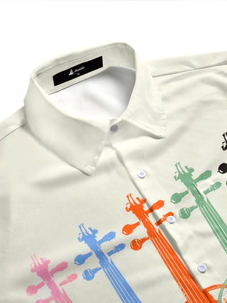 Adaychic Men's Printed Colorful Violin Print Short Sleeve Shirt with Chest Pocket