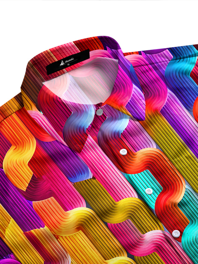 Adaychic Men's 3D Colorful Wavy Weave Texture Print Long Sleeve Shirt with Chest Pocket